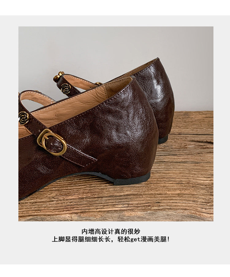 Karin Luna In Stock Spot Goods    Retro Classic Metal Camellia Irregular Heel Single Shoes
