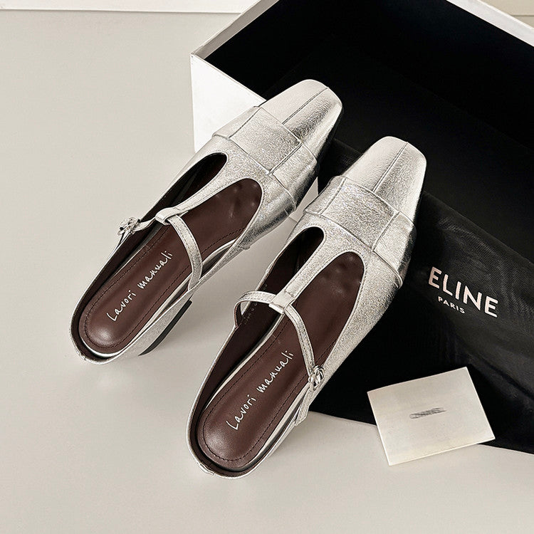 Karin Luna In Stock Spot Goods  t Square-Toed Full Leather Basic Slippers