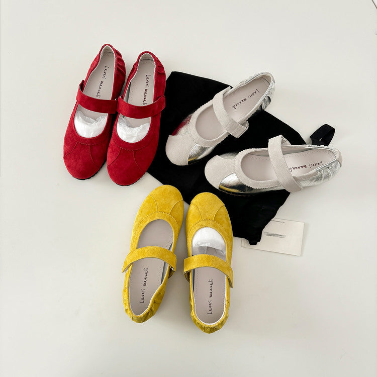 Karin Luna Casual Shoes Series~  In Stock In Stock Magic Tape Round Toe Internal Height Increase Single Strap Flats