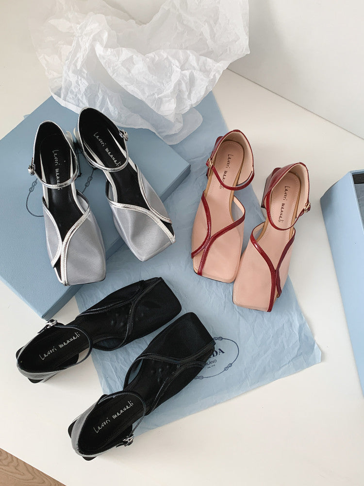 Karin Luna In Stock In Stock  Internet Celebrity Style Square Toe Mesh Chunky Heel Sandals