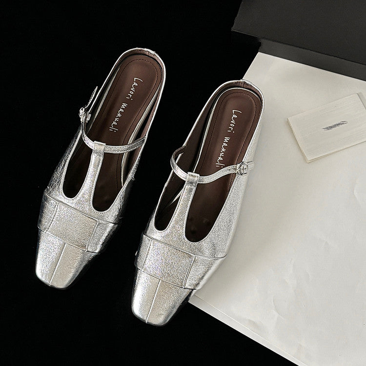 Karin Luna In Stock Spot Goods  t Square-Toed Full Leather Basic Slippers