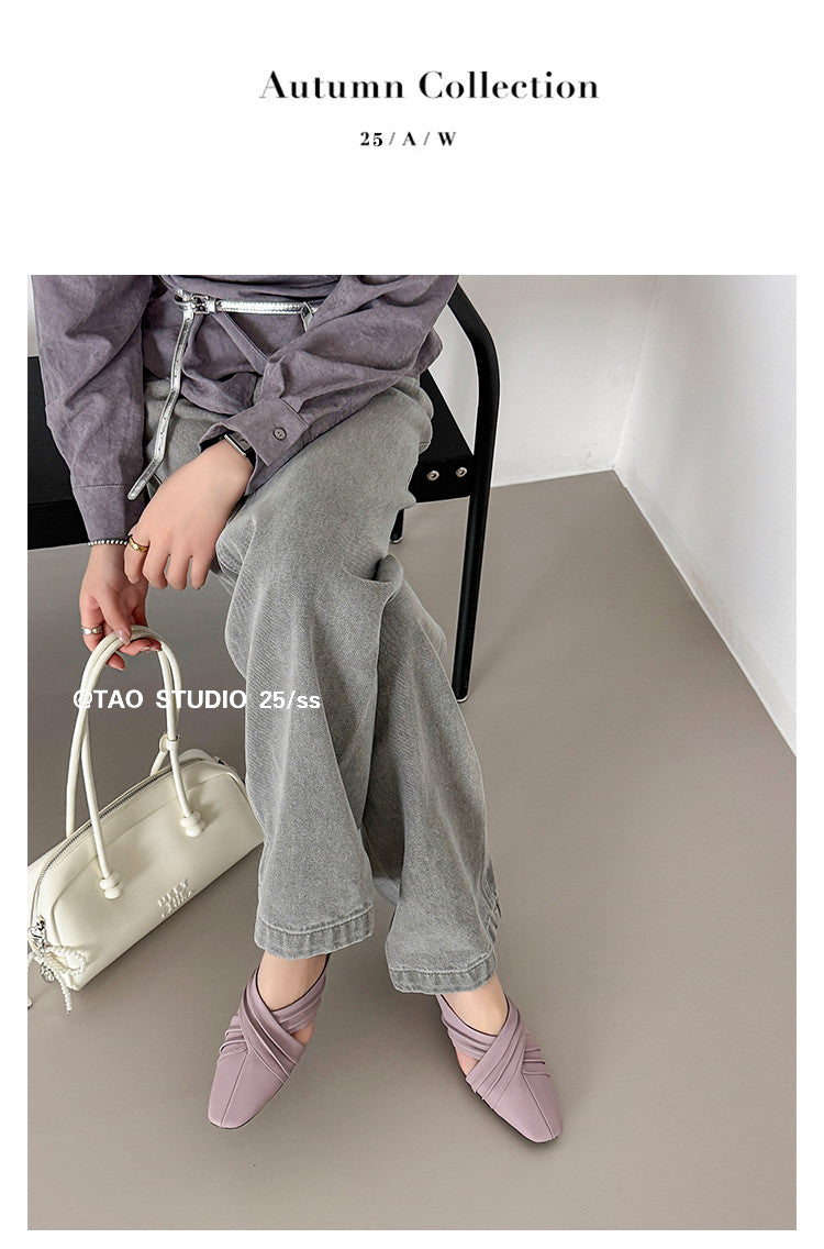 Karin Luna In Stock In Stock Basic Elegant Fairy Style Small Square Toe Sheepskin Slippers