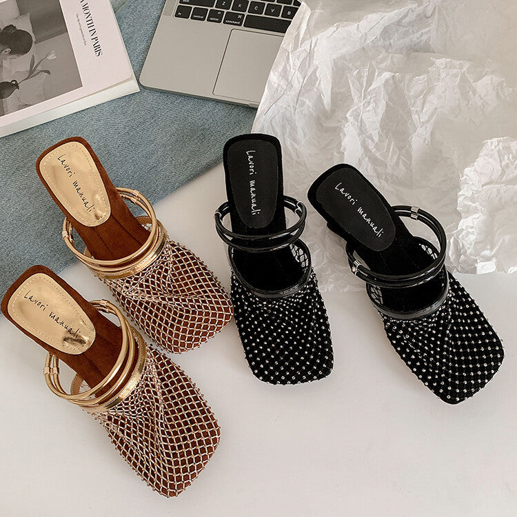 Karin Luna Highlights Fairness~In stock  Closed-Toe Diamond Mesh Unisex Convertible Sandals