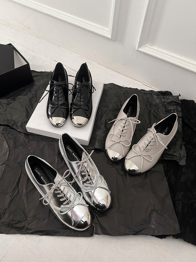 Karin Luna In Stock Spot Goods  Casual Lace-Up Metal Toe Bow Deep Mouth Single Shoes
