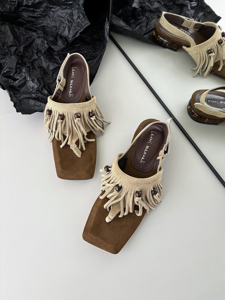 Karin Luna  Tassel Series~Spot Goods  In-stock Clip-toe Square Toe Sandals