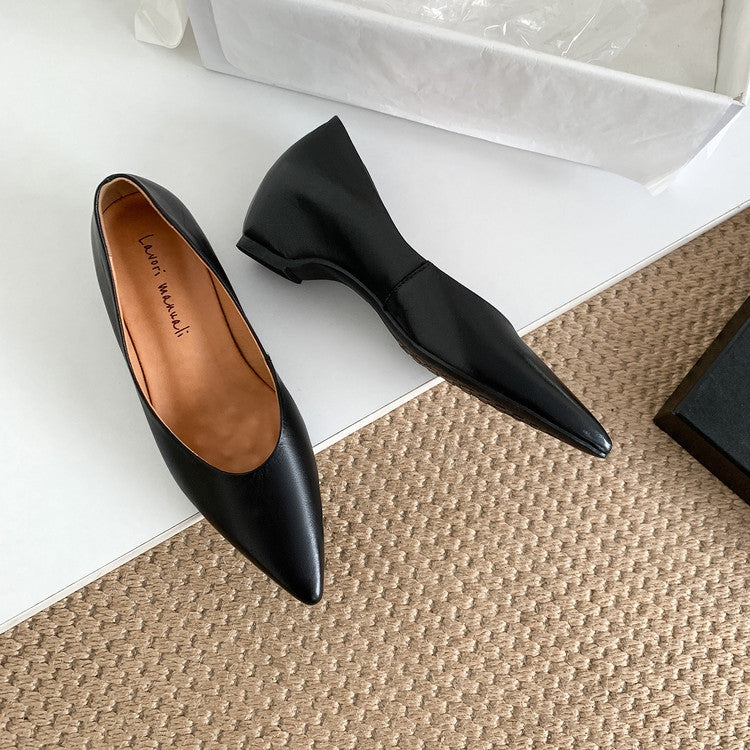 Karin Luna Full Layer Inside and Out~Basic Versatile Retro French Pointed Toe Irregular Heel Single Shoes