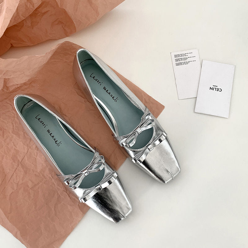 Karin Luna In Stock Spot Goods  Hot-Selling Element Bowknot Square-Toe Color-Block Height-Increasing Flats