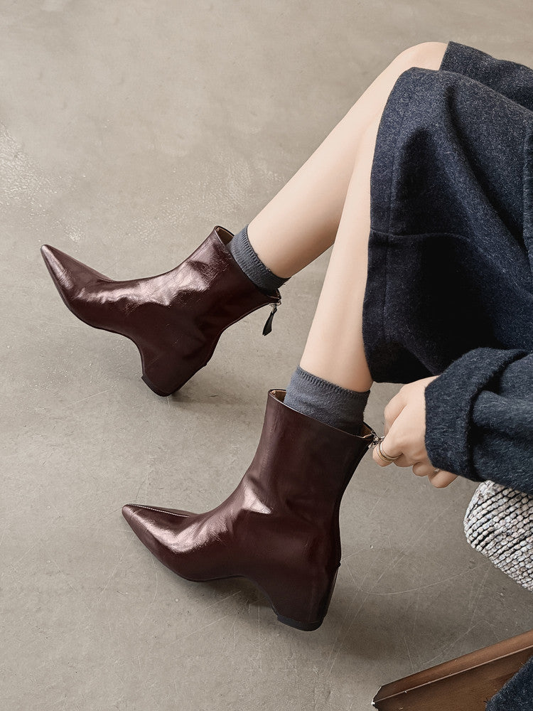 Karin Luna Versatile Elegant Style Pointed Toe Hidden Wedge Short Boots