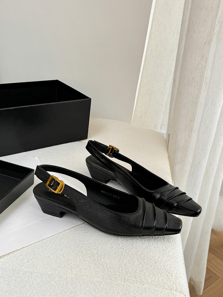 Karin Luna French Retro Square Toe Wrinkled Closed-Toe Sandals
