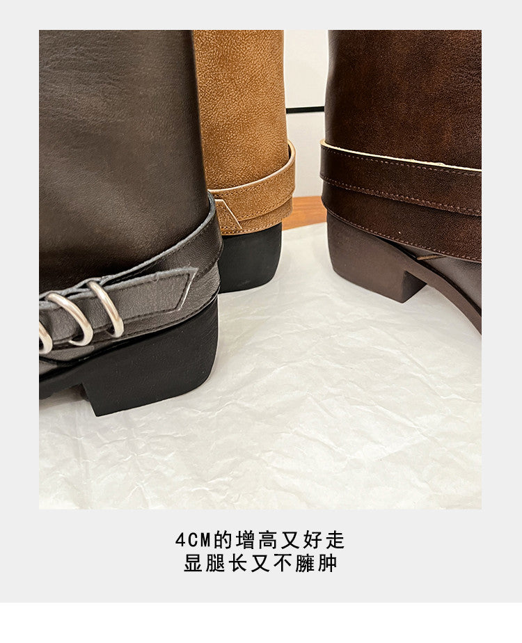 Karin Luna Elegant Style Square Toe Belt Buckle Pants Boot Short Boots