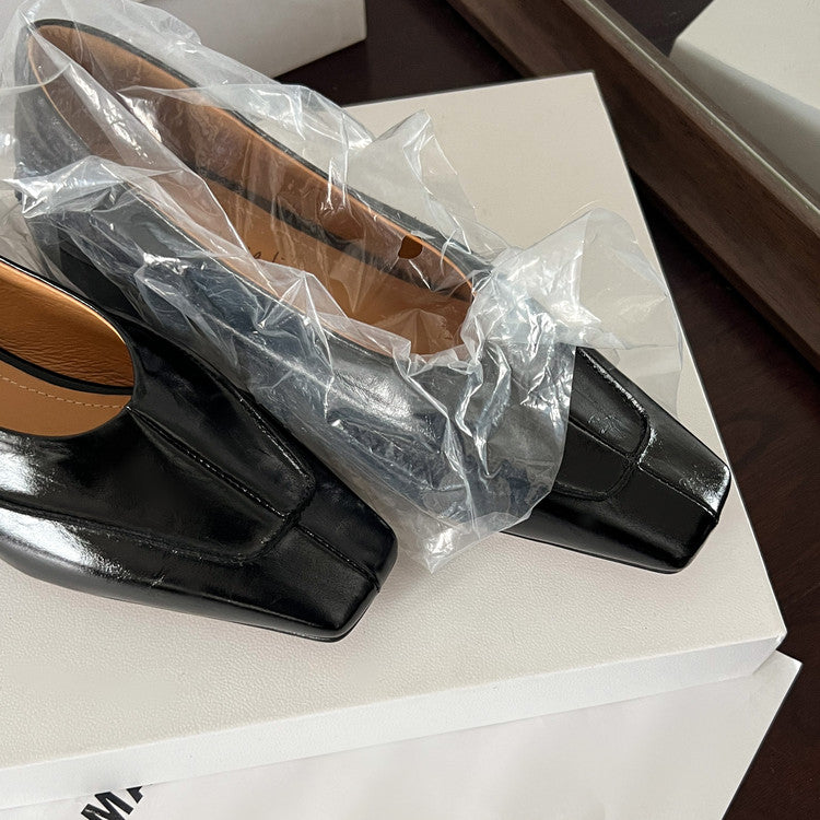 Karin Luna In Stock Spot Goods  Retro Full Leather Square Toe Shallow Mouth Single Shoes