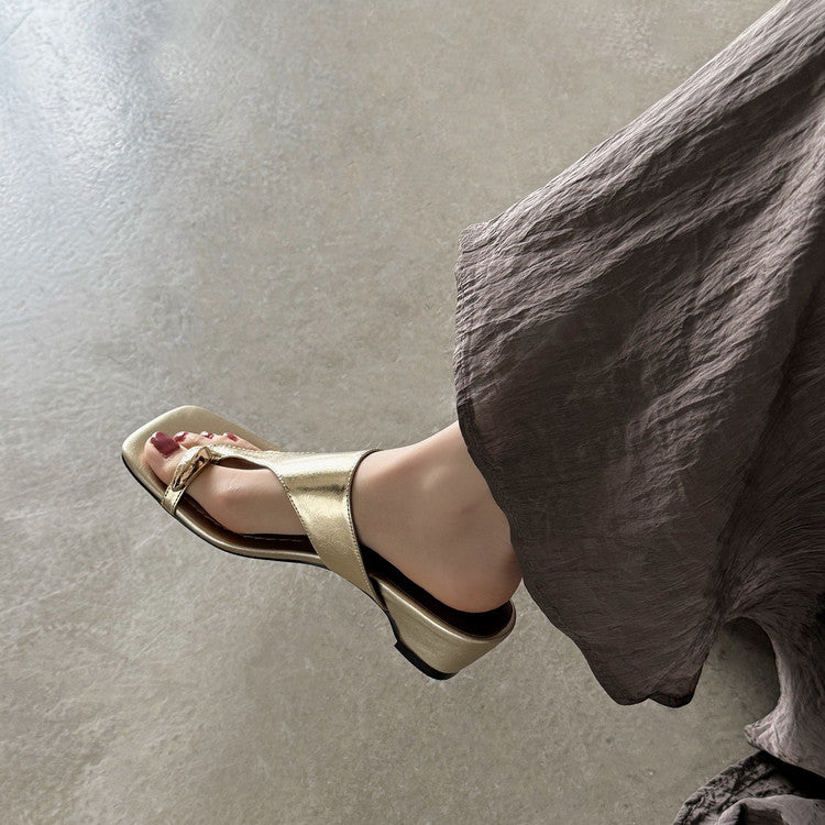 Karin Luna In Stock Spot Goods Clip-toe Square Toe Metal Buckle Minimalist Slippers