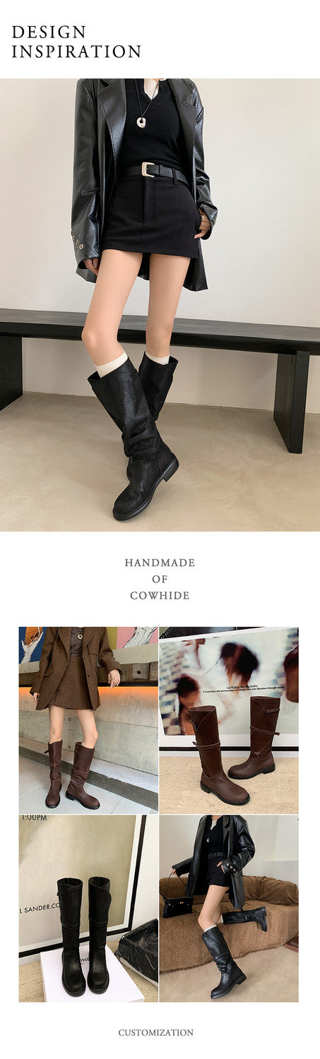 Karin Luna In Stock Spot Goods   Heavy-duty Edition Highly Consuming Material Round Toe Long Boots