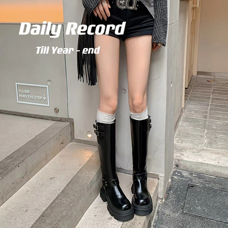 Karin Luna Full Cowhide  miumiu Popular Round Toe Thick Sole Beautiful and height-increasing