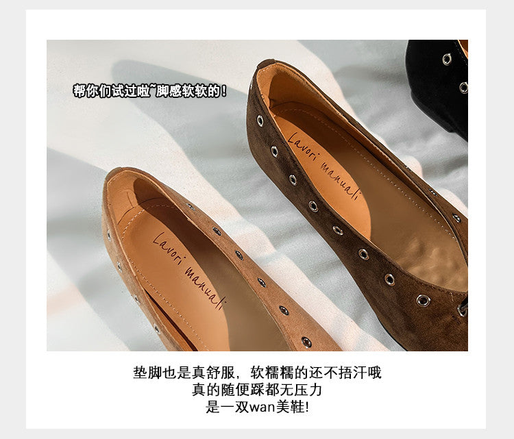 Karin Luna In Stock Spot Goods    Old Money Style Square Toe Suede Flats