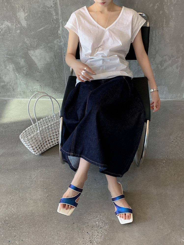 Karin Luna Fish Skin Series~Minimalist Square Toe Popular Irregular Heel Slippers
