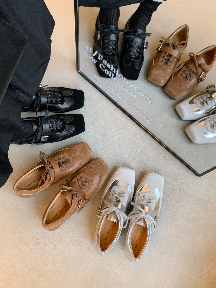 Karin Luna In Stock Spot Goods  Designed retro square-toe ballet shoes with laces