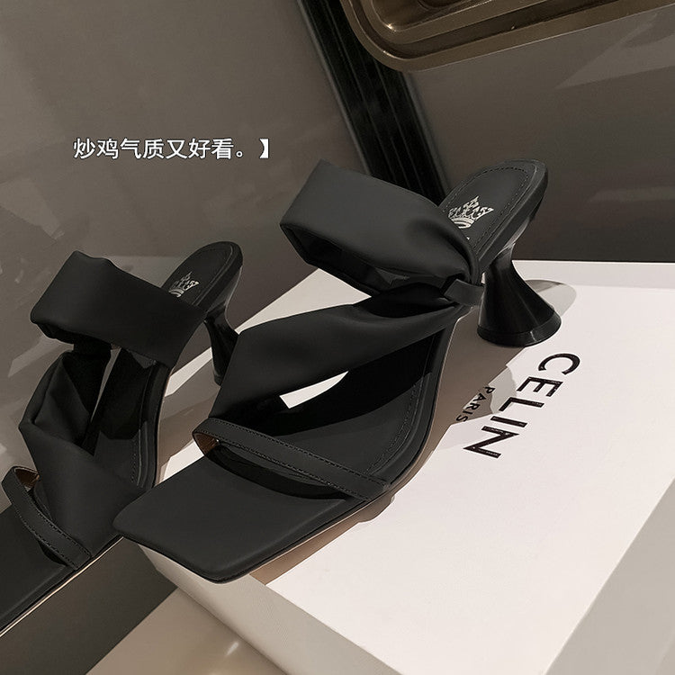 Karin Luna Best-selling in stock Minimalist Style  All-Matching Irregular Ultra-Soft Strap Square Toe High Heels
