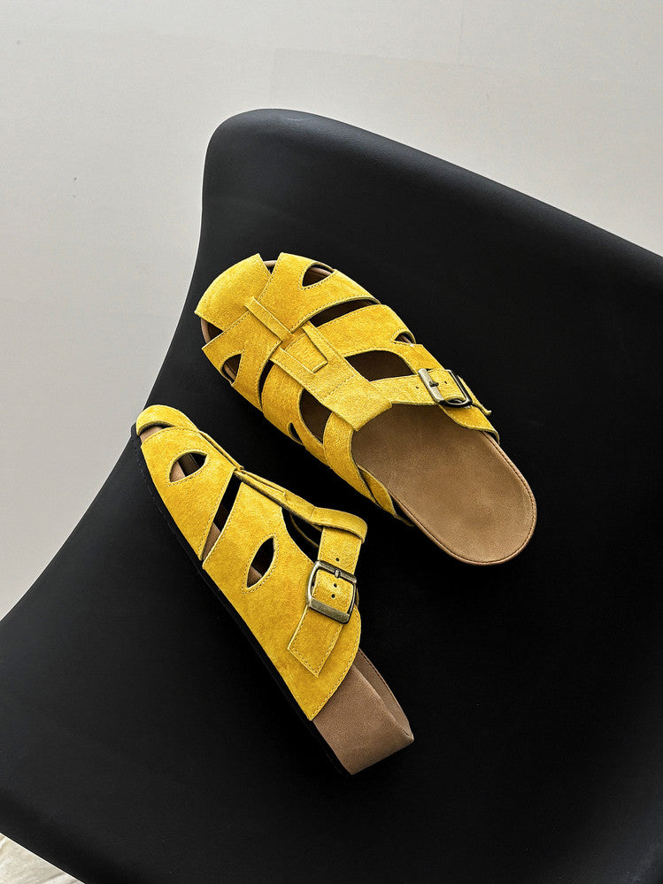 Karin Luna Full Layer Inside and Out~Basic Versatile Perforated Round Toe Birkenstock Slippers