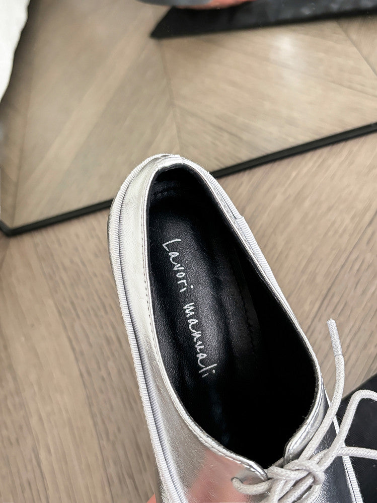 Karin Luna In Stock Spot Goods  Casual Lace-Up Metal Toe Bow Deep Mouth Single Shoes