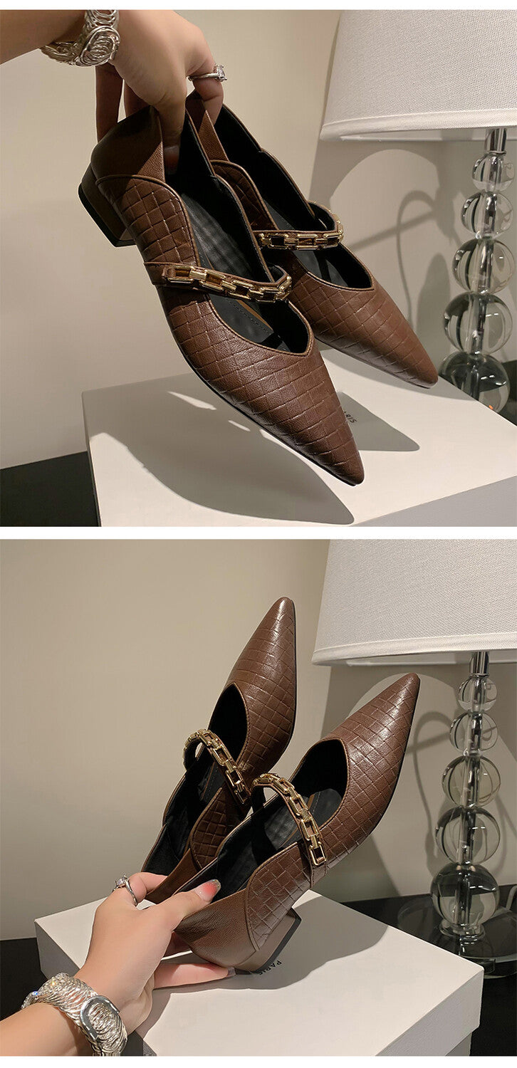 Karin Luna has prepared stock  Metal Fasteners Commuting Style Pointed Toe Chunky Heel Stone Pattern Large Single Shoes