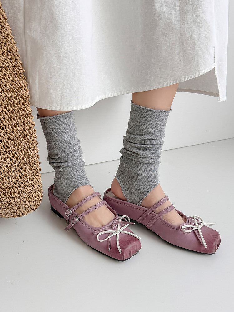 Karin Luna In Stock In Stock   Summer New Sweet Bowknot Color Block Square Toe Height-Increasing Slippers