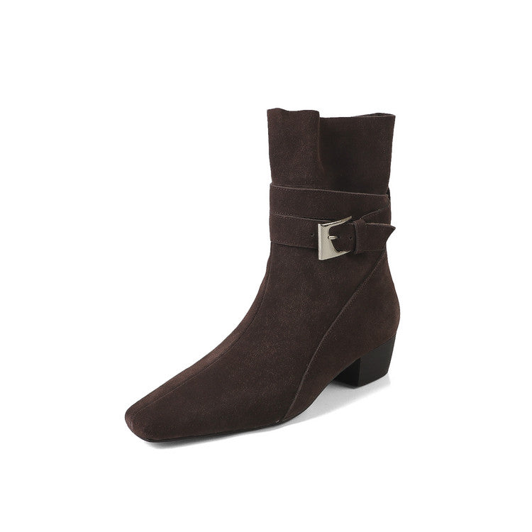 Karin Luna In Stock In Stock Hot-Selling Basic Old Money Style Retro Belt Buckle Short Boots