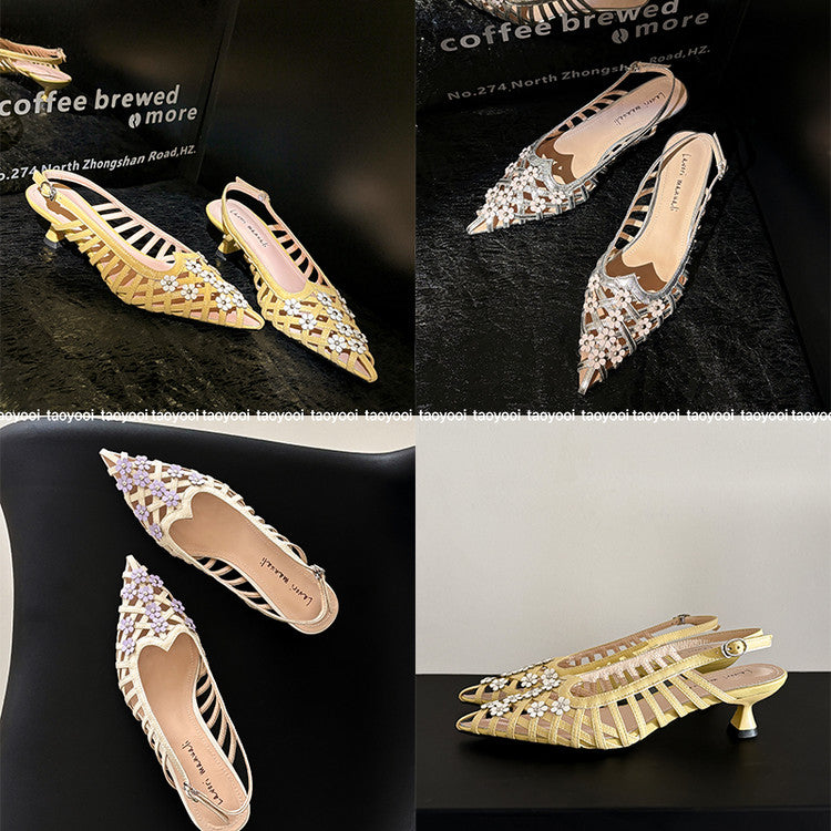 Karin Luna In Stock Spot Goods  Purely Handmade Flowers High-end Hollow Out Sandals