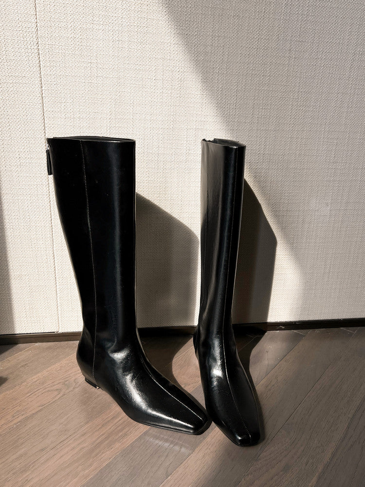 Karin Luna Minimalist Style Square-Toe Hidden Heel Long Boots