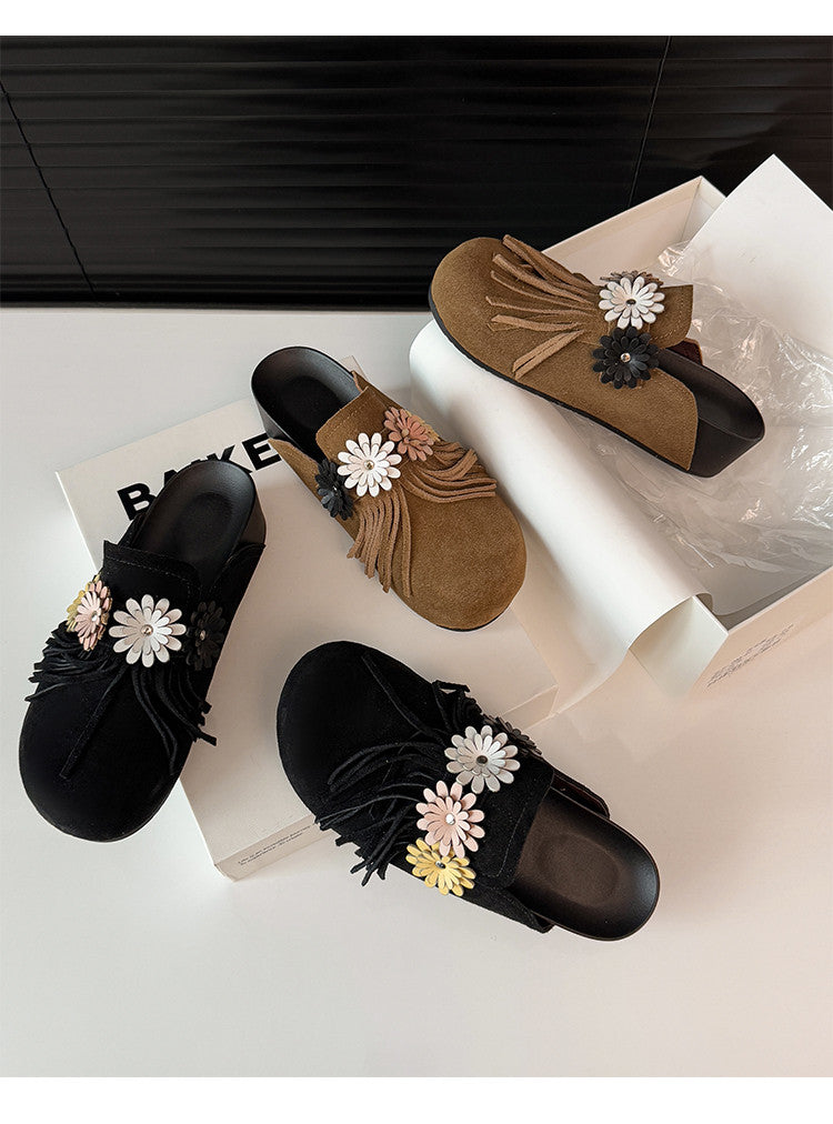 Karin Luna   Tassel Three-Dimensional Flower Thick-Soled Closed-Toe Slippers