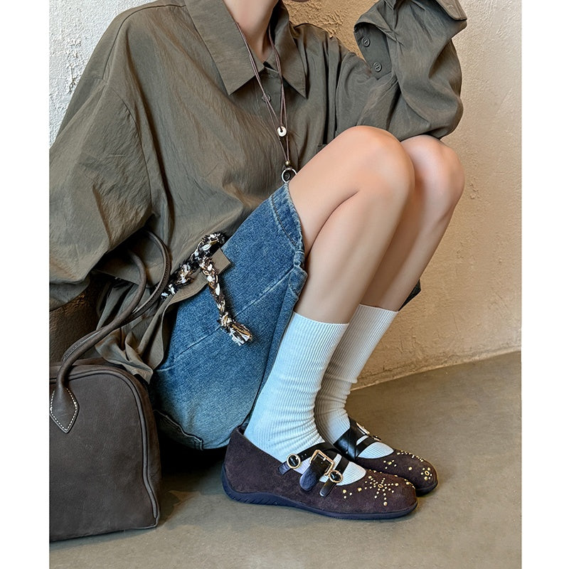 Karin Luna In Stock Spot Goods Studded Rivet Hidden Wedge Mary Jane Shoes