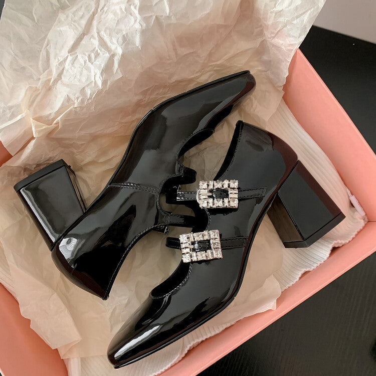 Karin Luna In Stock In stock   The heroine Ao~Square Toe High Heel One Strap Popular Rhinestone Mary Jane Shoes