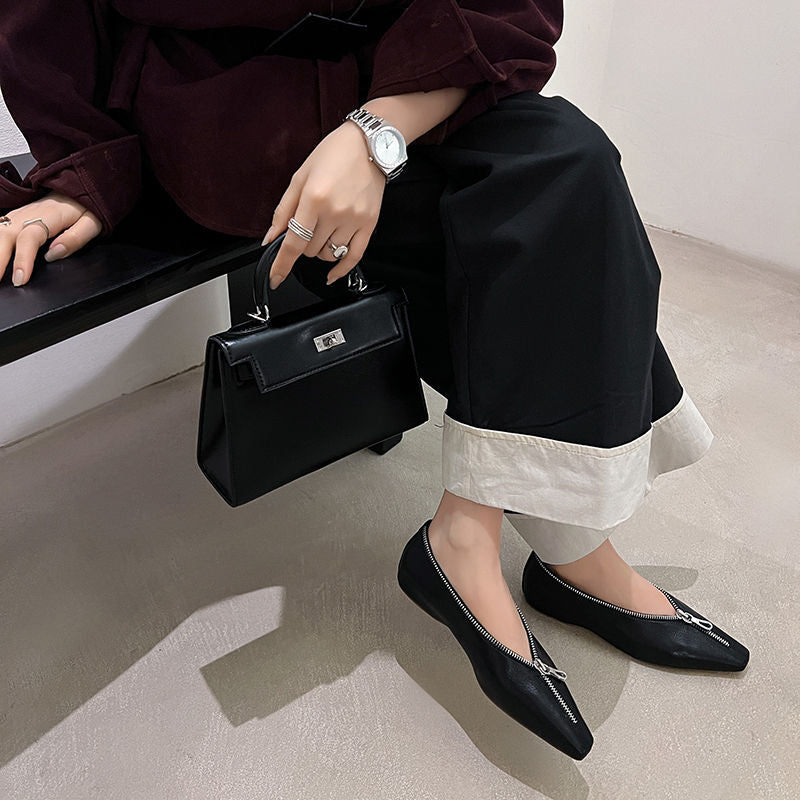 Karin Luna In Stock In Stock ~Basic Versatile Light Luxury Zipper Small Square Toe Flats