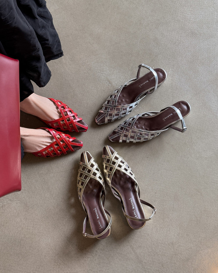 Karin Luna Braided Style ~Cross-woven Pointed Toe Closed-toe Sandals