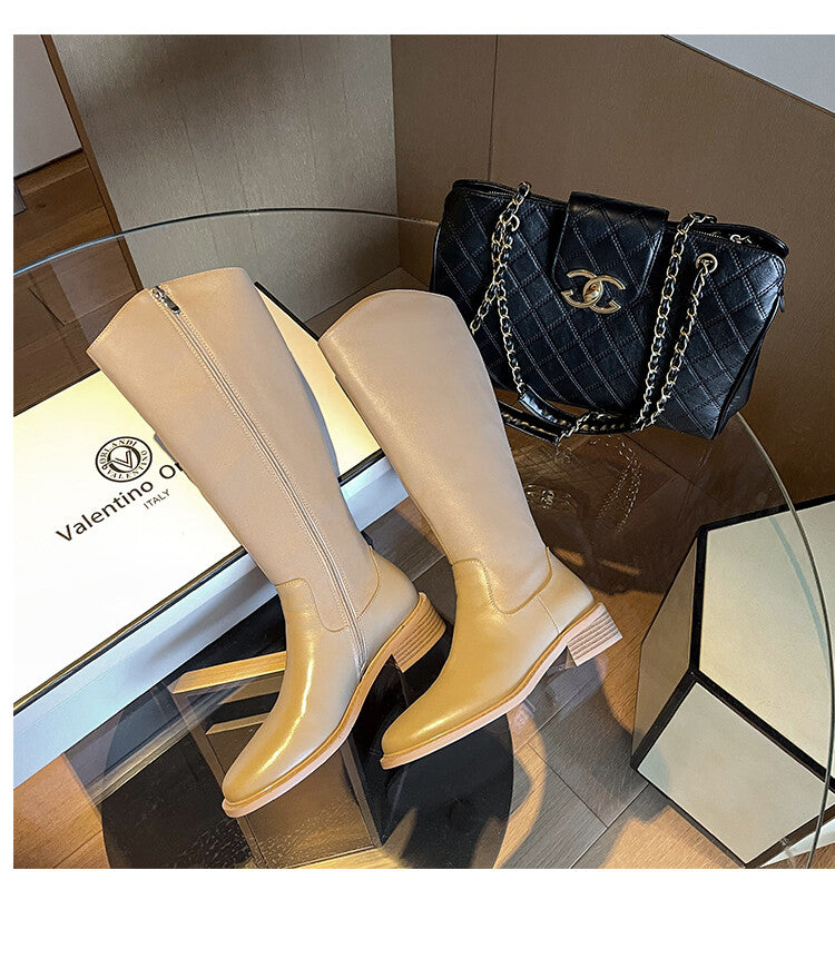 Karin Luna In Stock  Cowhide Niche Versatile Style Knight Boots