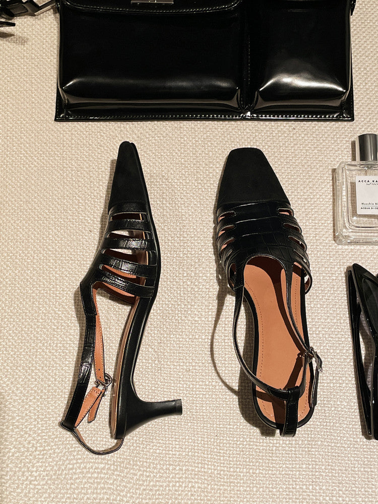 Karin Luna In Stock Spot Goods   French Retro Small Square Toe Closed-Toe Elegant Closed-Toe Sandals
