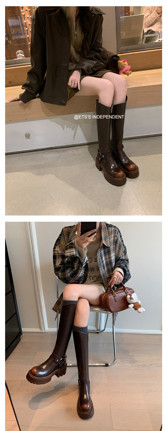Karin Luna In Stock In Stock Slimming Diagonal Cut Tube Top  Best-selling in stock Retro Metal Buckle Thick-Soled Long Boots