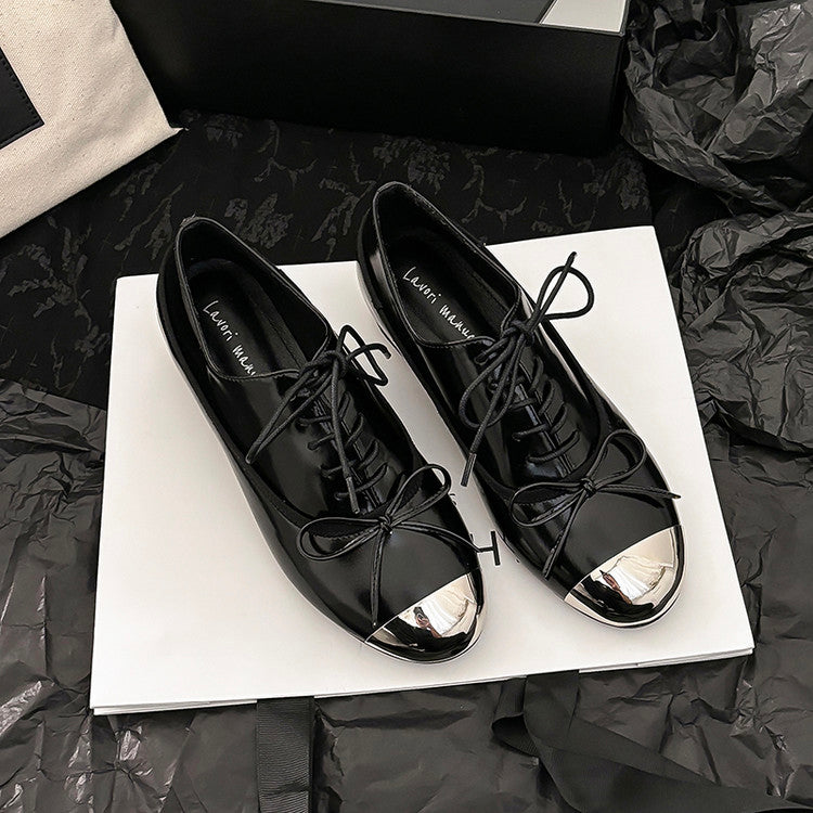 Karin Luna In Stock Spot Goods  Casual Lace-Up Metal Toe Bow Deep Mouth Single Shoes
