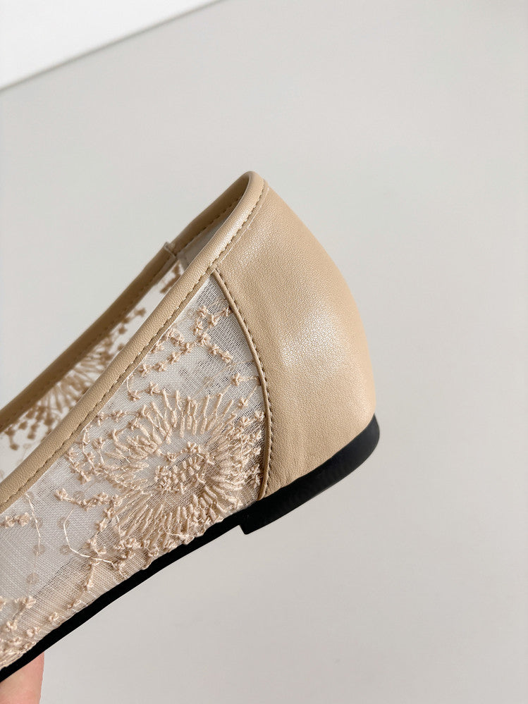 Karin Luna In Stock In Stock  Wrinkled Square Toe Patchwork Breathable Mesh Bow Granny Shoes