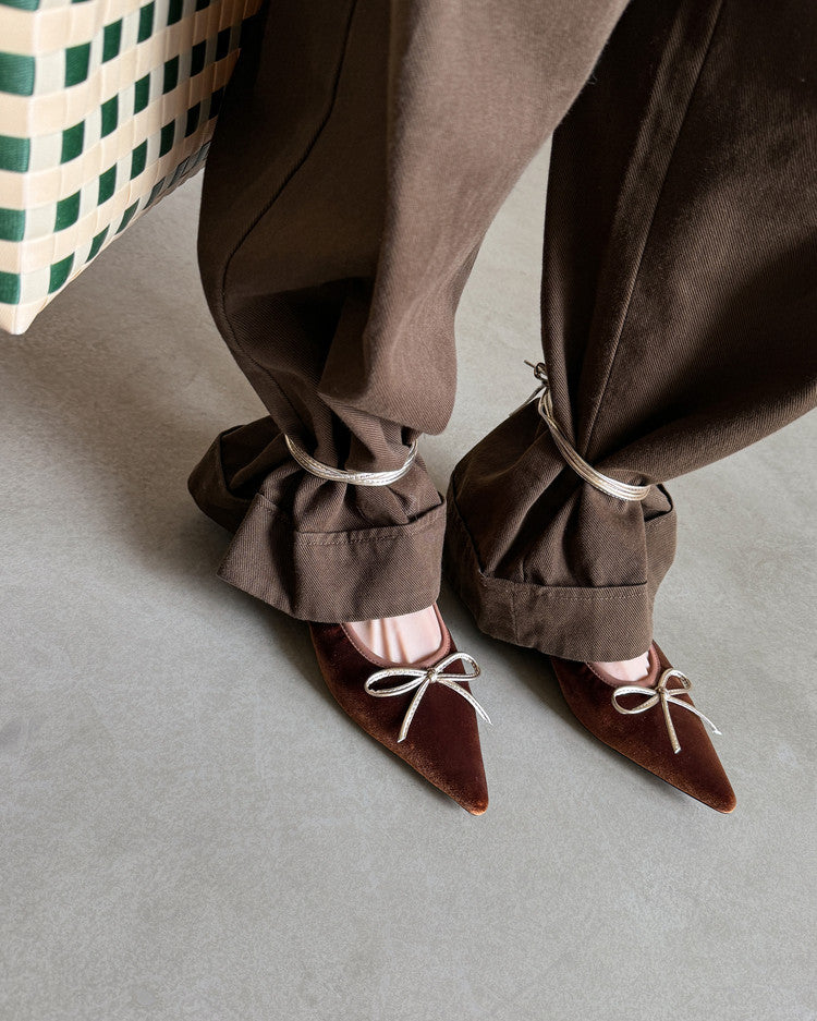Karin Luna In Stock In Stock Retro Velvet Pointed Toe Bowknot Single Shoes