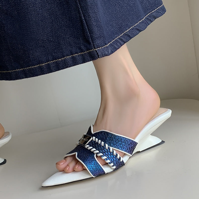 Karin Luna Fish Skin Series~Minimalist Pointed Toe Hot-Selling Unique Heel Slippers