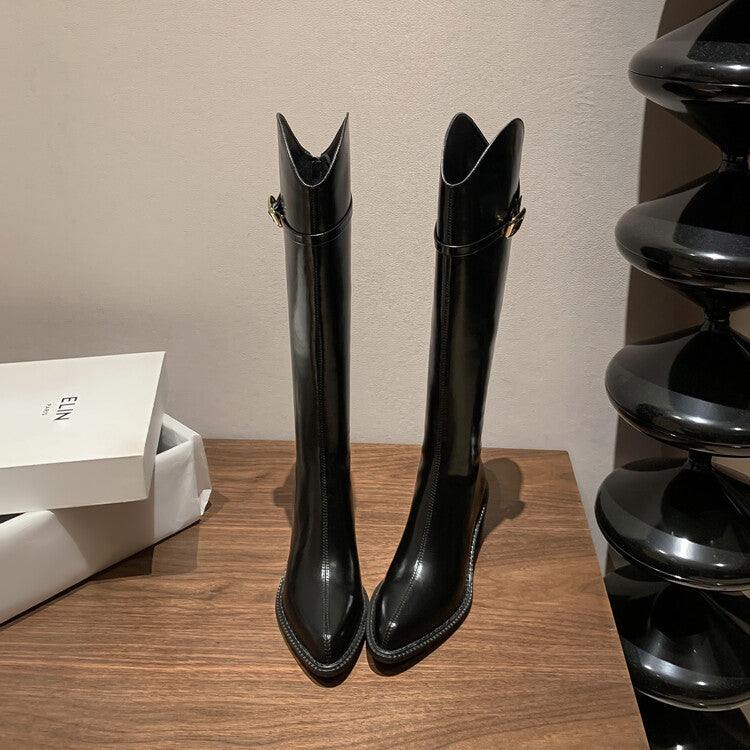 Karin Luna Bestseller  Popular Understood everything  Basic Elegant Outfit Pointed Toe Chunky Heel Full Cowhide I Am A Knight Boots