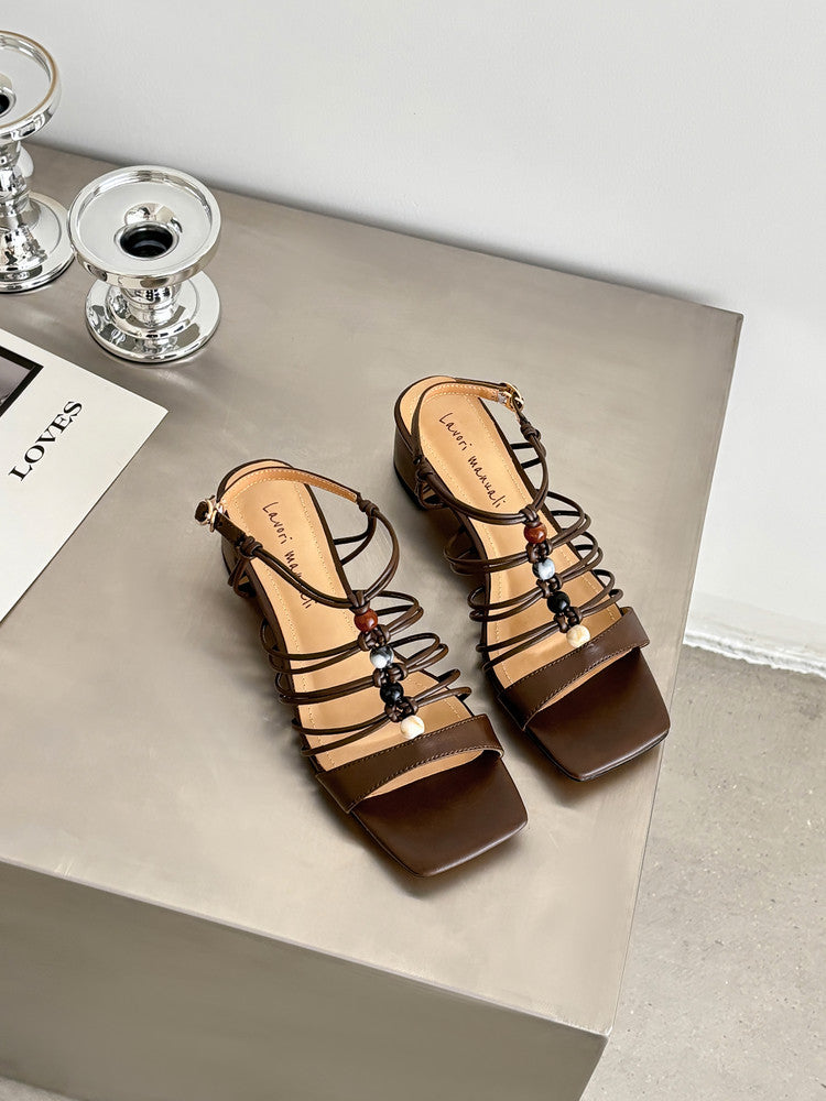 Karin Luna Bohemian Vacation Style~Square Toe Open Toe Sandals