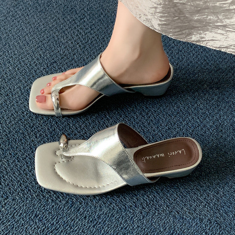 Karin Luna In Stock Spot Goods Clip-toe Square Toe Metal Buckle Minimalist Slippers