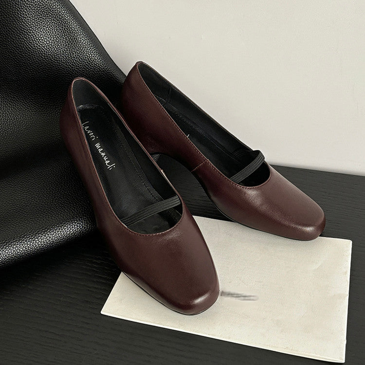 Karin Luna In Stock Spot Goods    Retro Elastic Band Chunky Heel Single Shoes