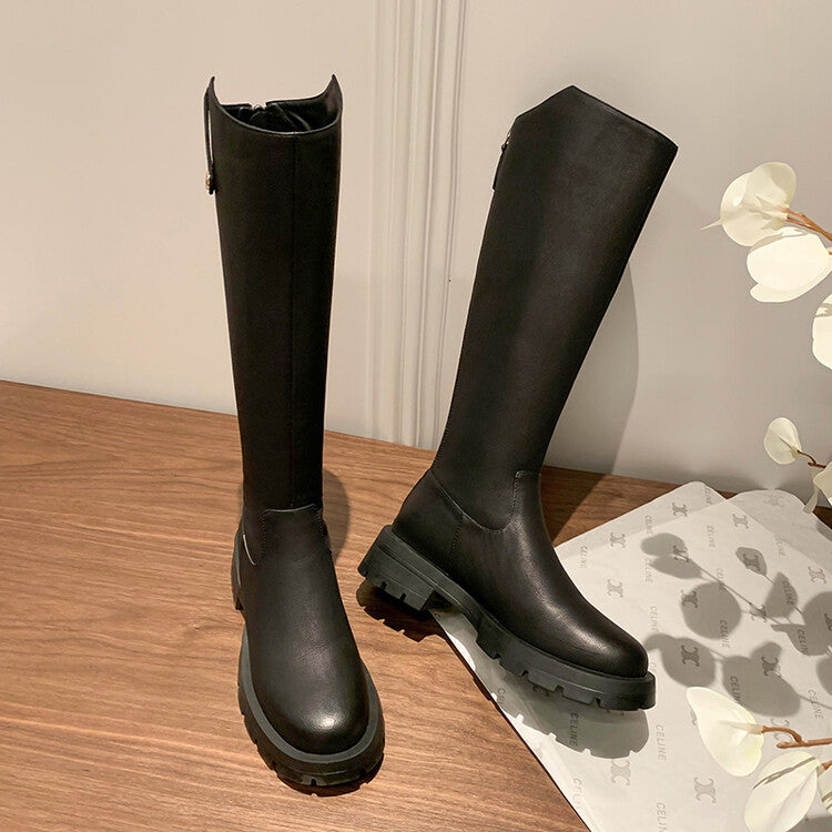 Karin Luna Hot-Selling In Stock   Basic Casual Hot-Selling Round-Toe Long Boots Full Cowhide Leather Long Boots Flat Bottom Hot Sale