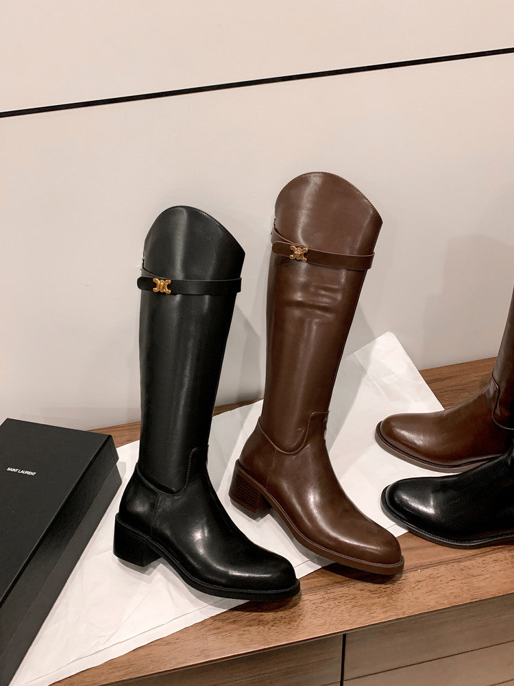 Karin Luna In Stock Classic Style Now Round Toe Flat Bottom Casual Slimming Knight Boots