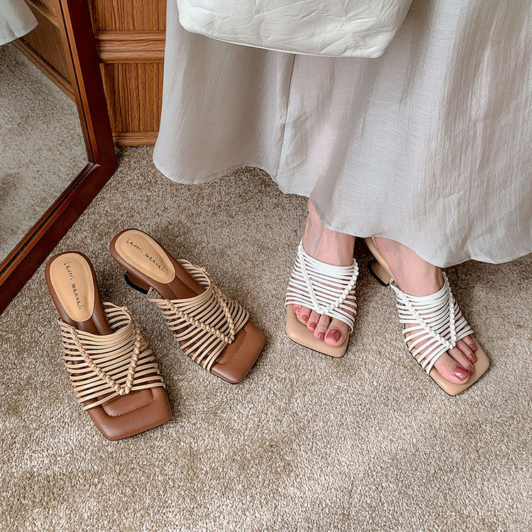 Karin Luna Bestseller Woven Vacation Style Series~ Elegant High Heel Slippers