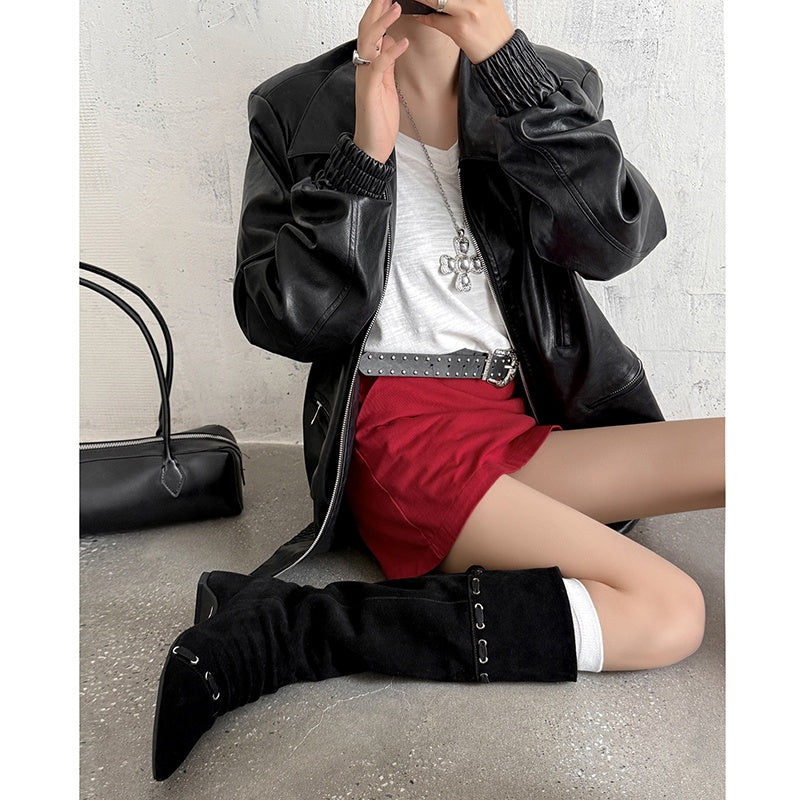 Karin Luna Elegant Style  Pointed Toe Pleated Hidden Wedge Western Boots