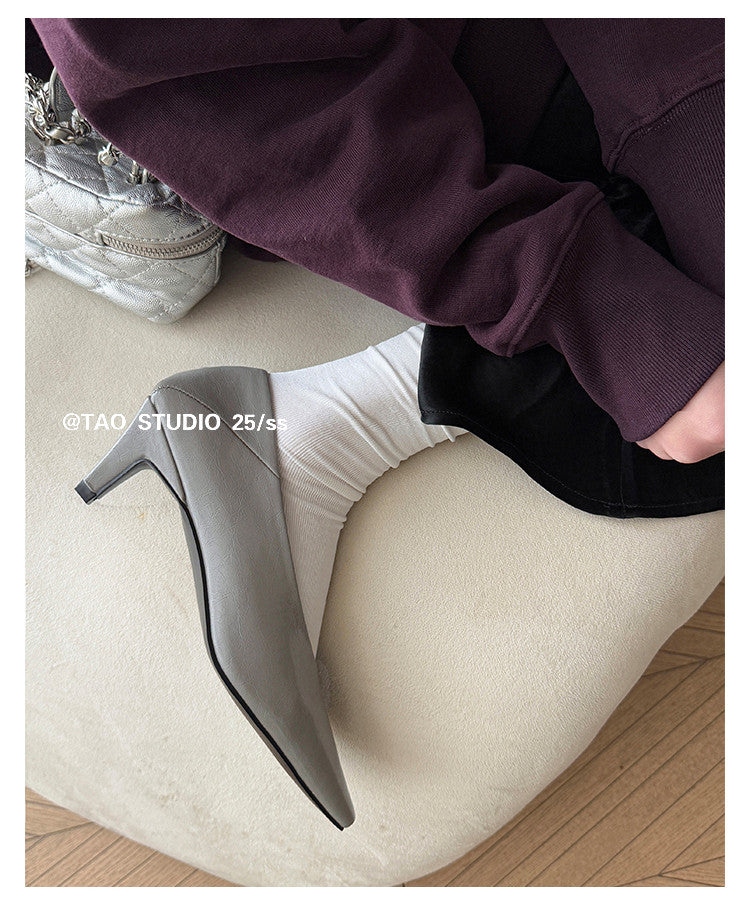 Karin Luna In Stock In Stock ~Basic Versatile French Style Small Square Toe Shallow Mouth Single Shoes